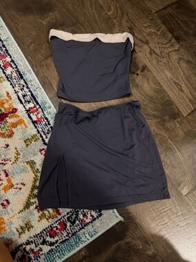 Princess Polly Charcoal Two-Piece Mini Skirt Set with Cream Trim